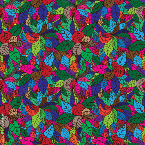 Abstract seamless pattern of colorful leaves. Vector