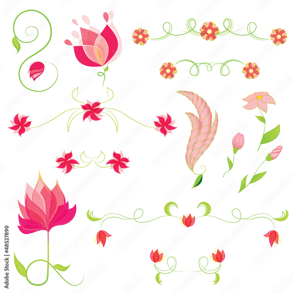 Vector set of flowers. Floral elements