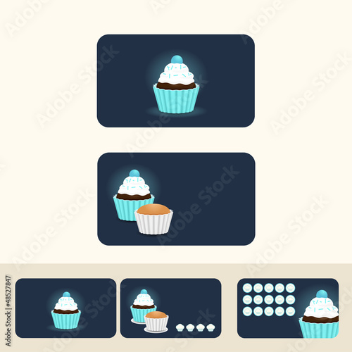 cupcake blue color concept business cards, discount and promotio