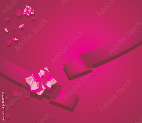 Ribbon with flowers on the crimson background