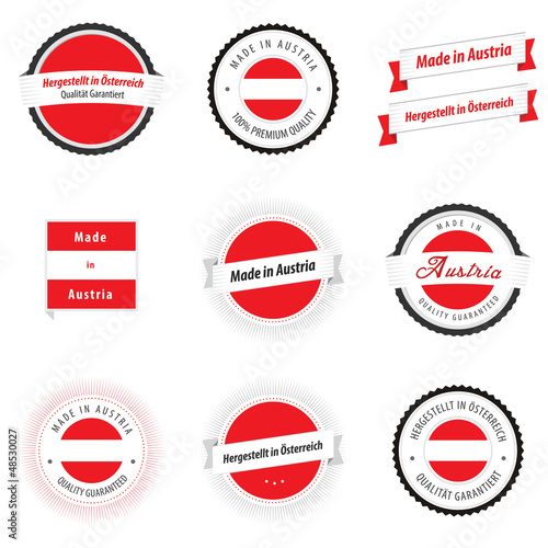 Made in Austria labels, badges and stickers
