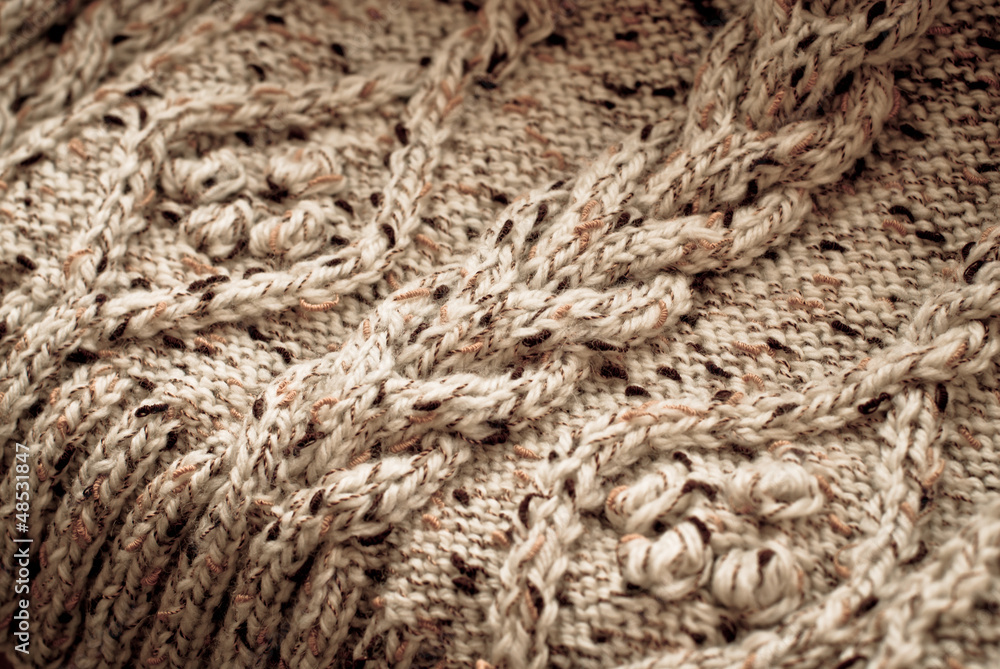 Detail of woven handicraft knit sweater