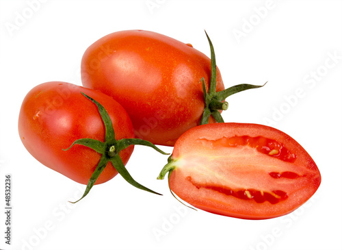 Three red tomatoes with cut