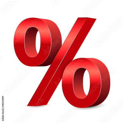 3D red percent sign, sale symbol