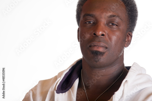portrait of black american in sweat suit
