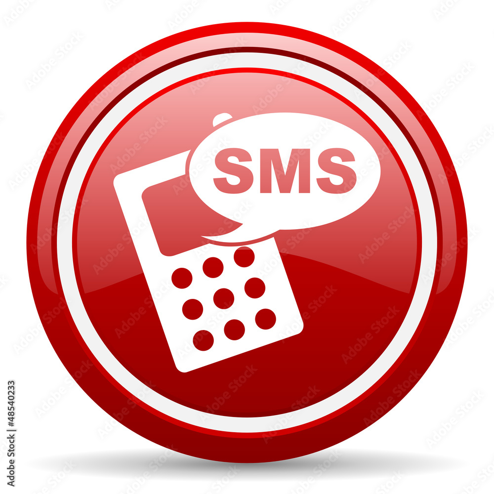 sms red glossy icon on white background sms red glossy icon on white background