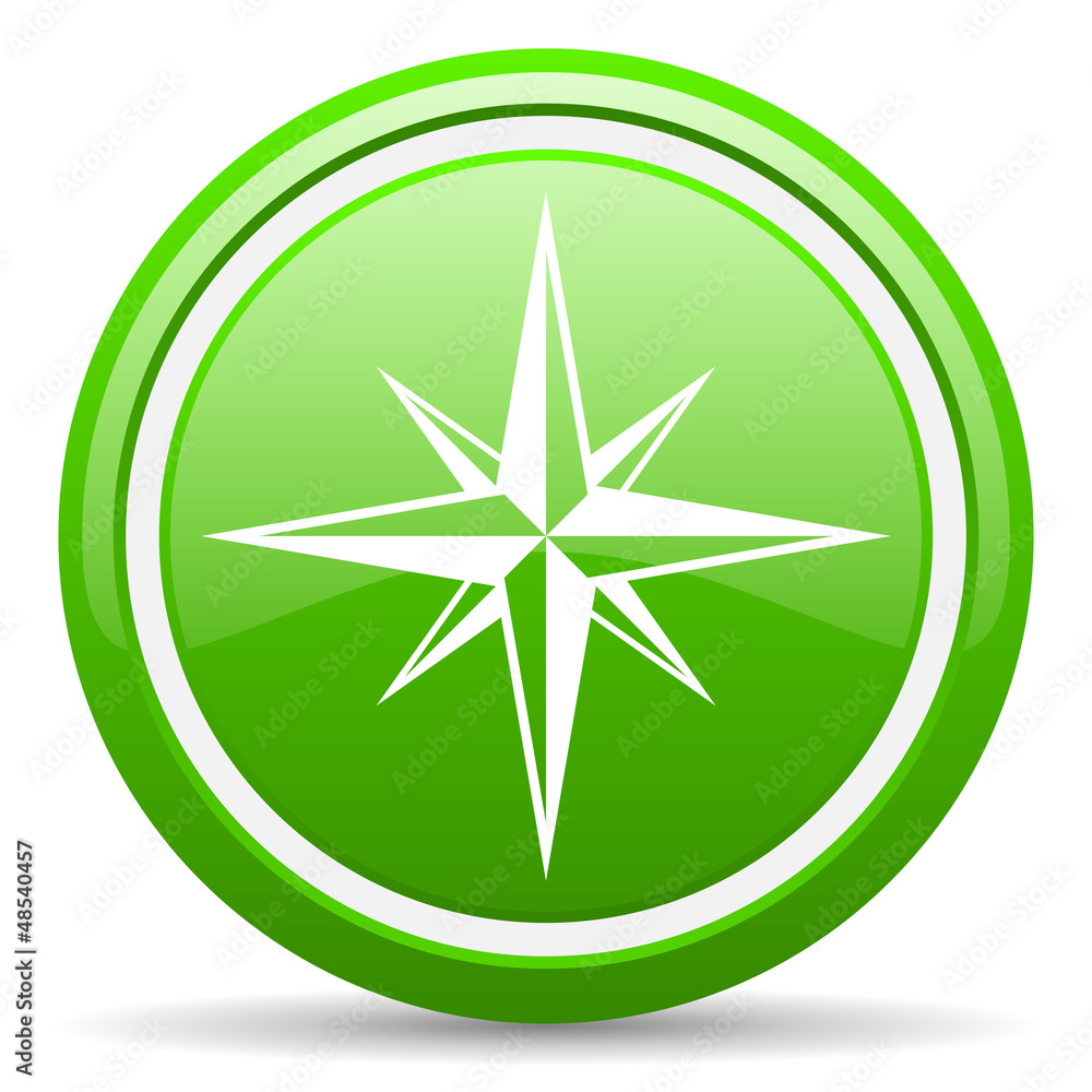 compass green glossy icon on white background compass green glossy icon on white background