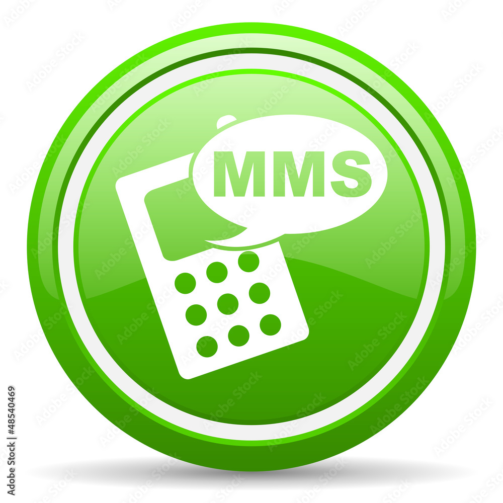 mms green glossy icon on white background mms green glossy icon on white background