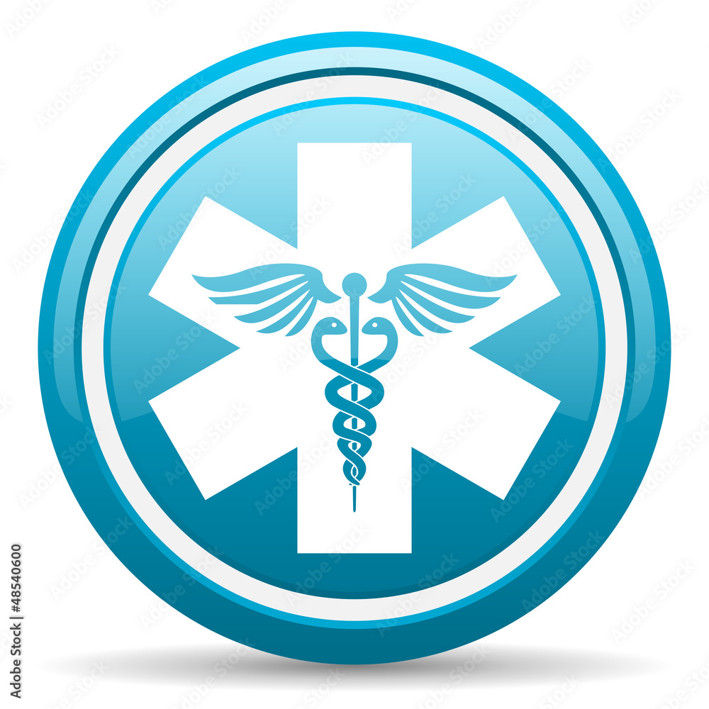 caduceus blue glossy icon on white background caduceus blue glossy icon on white background