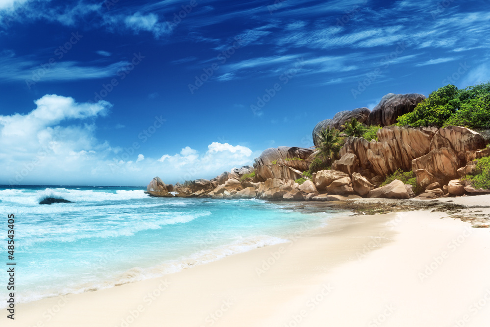 Fototapeta premium Grande anse beach, La Digue island, Seychelles