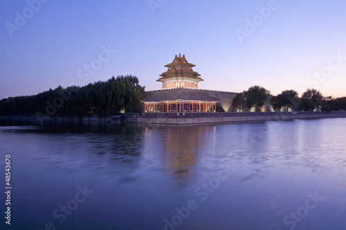 the turret of the forbidden city at dusk in beijing,China
