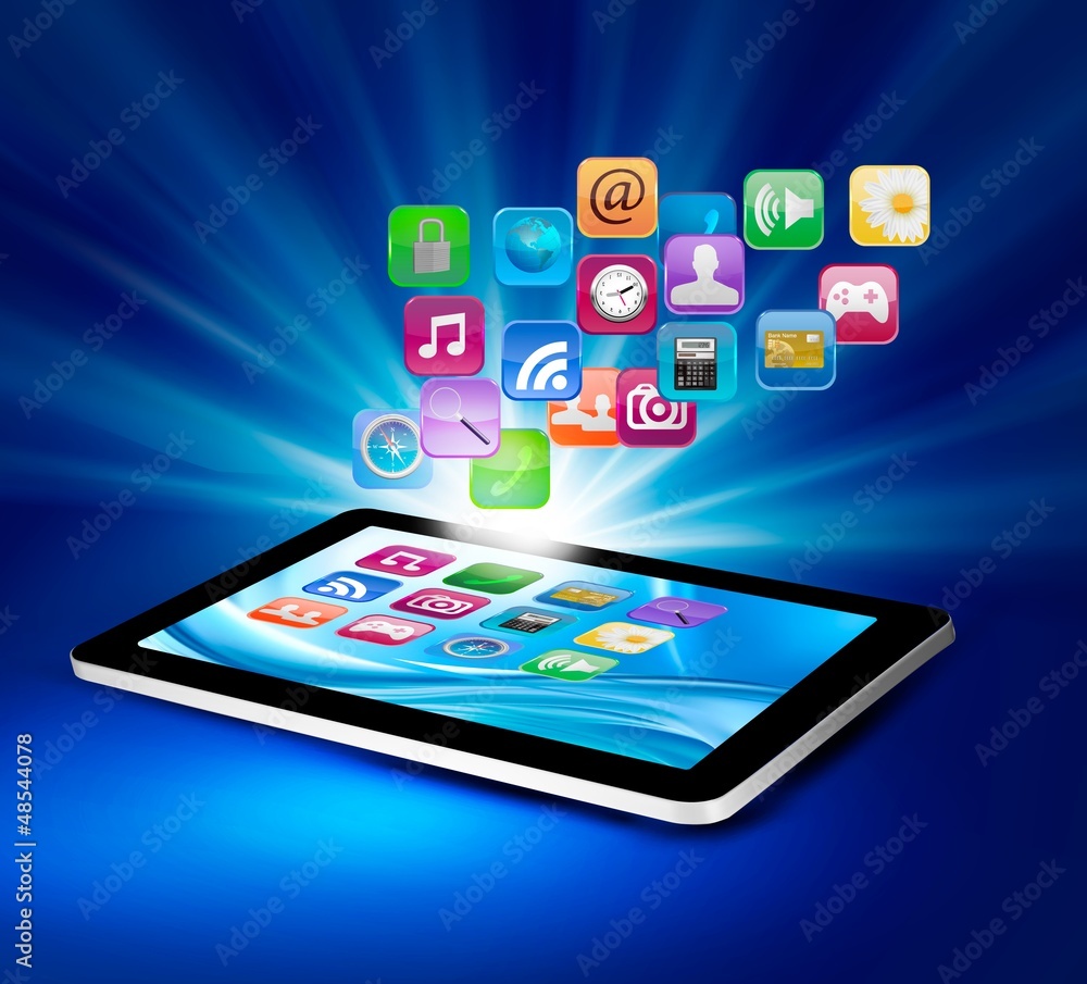 Background with icons in a tablet. Vector. Background with icons in a tablet. Vector.