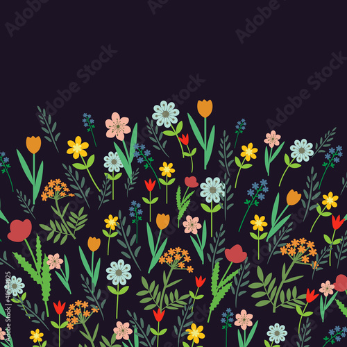 Floral card with flowering field