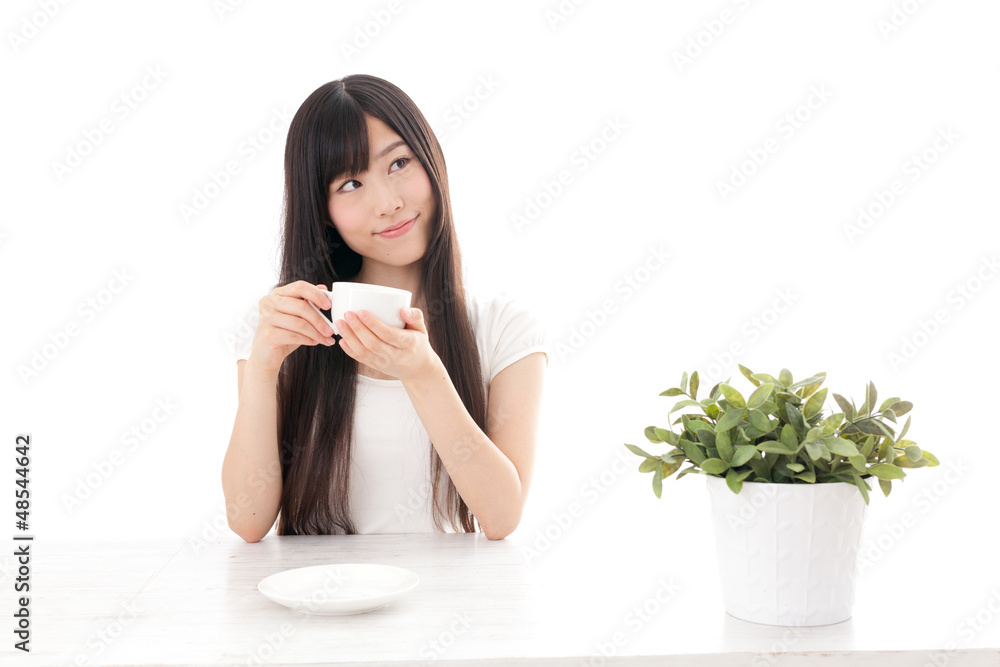 attractive asian woman relaxing on white background attractive asian woman relaxing on white background
