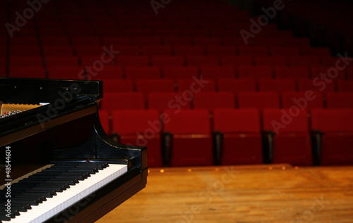 Concert grand piano view from stage