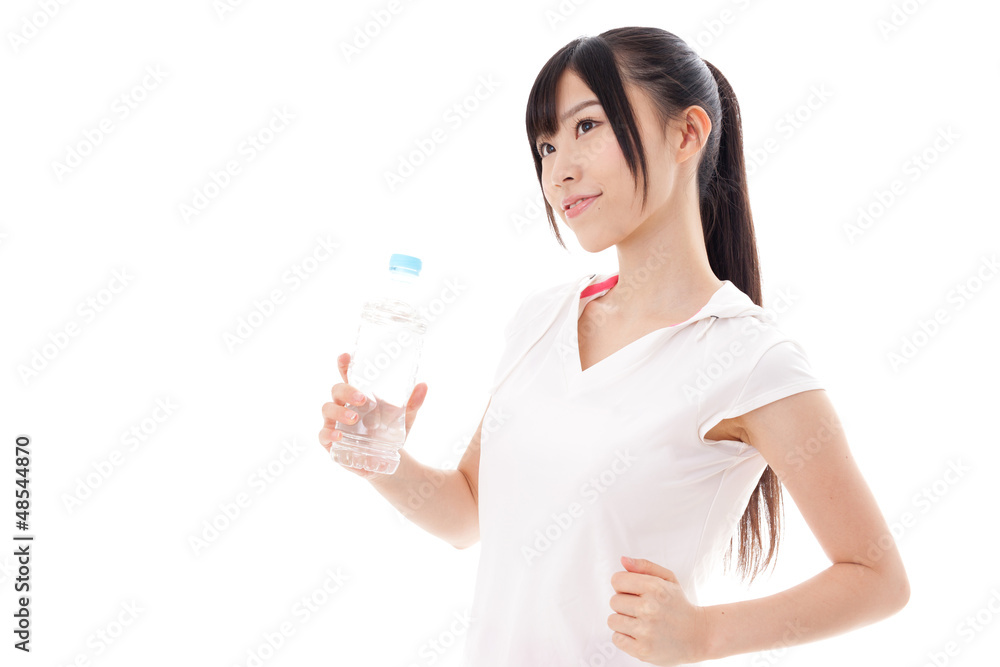 attractive asian woman jogging on white background attractive asian woman jogging on white background