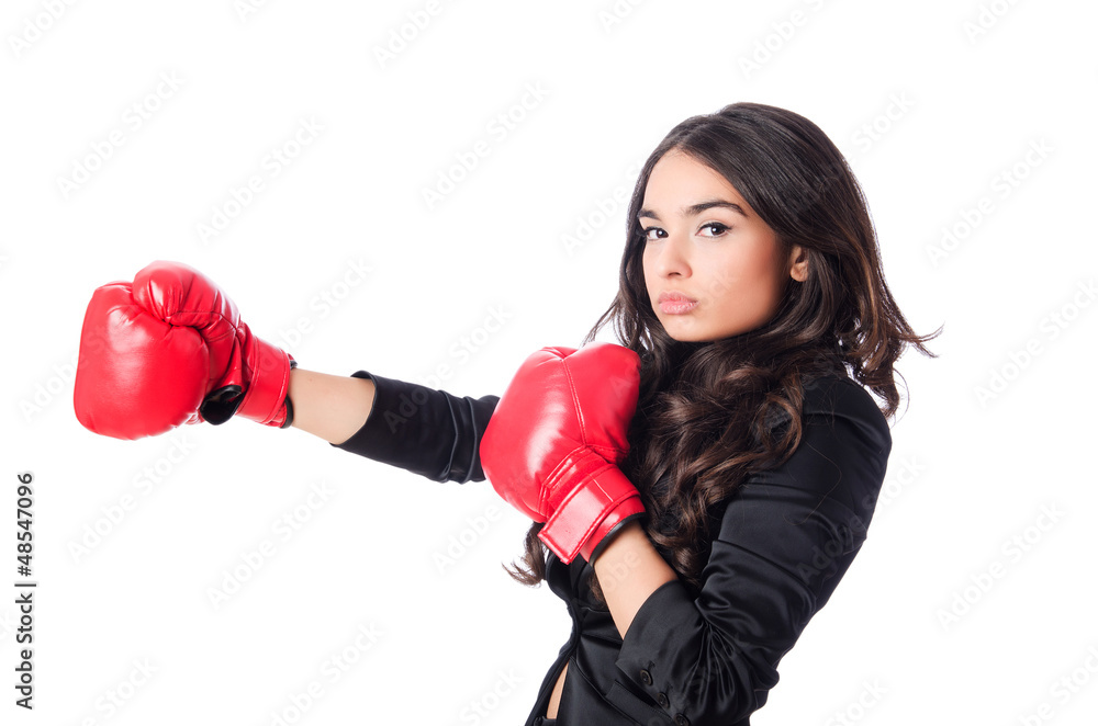 Young woman with boxing glove Young woman with boxing glove