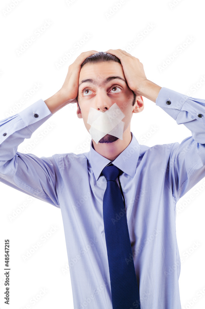 Man with closed lips in censorship concept Man with closed lips in censorship concept