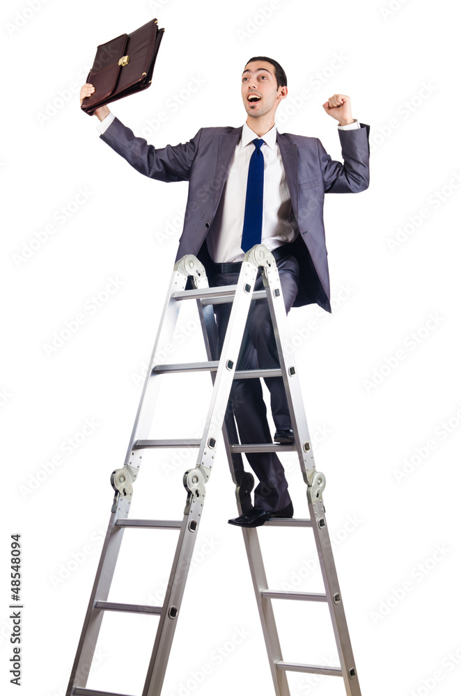 Businessman climbing career ladder on white Businessman climbing career ladder on white