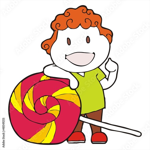 curly haired boy cartoon candy vector