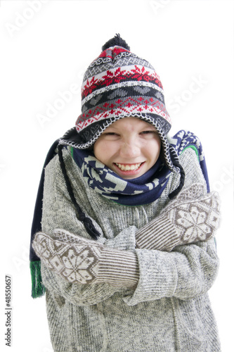 Boy freezing in cold winter
