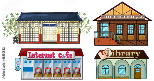 Asian building, Pub, Internet cafe, and a library