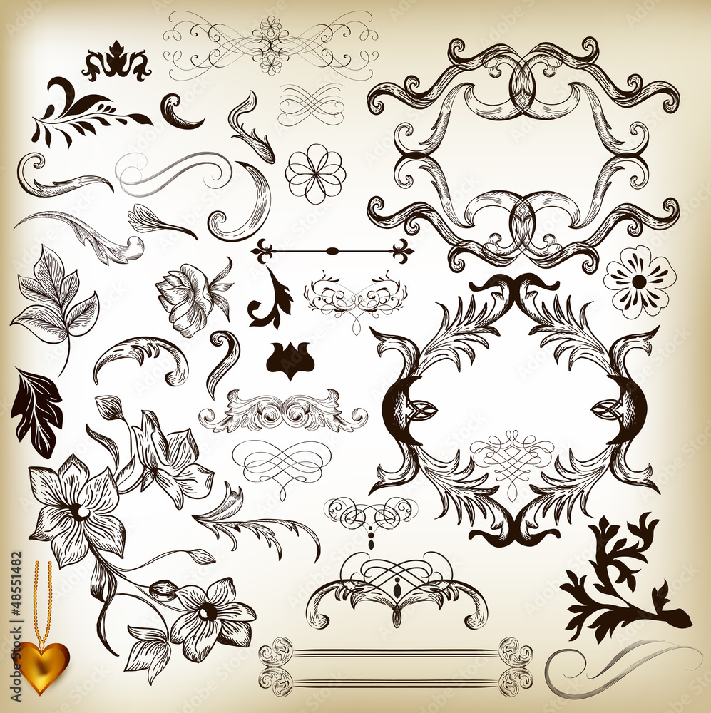 Hand drawn calligraphic design elements and page decorations Hand drawn calligraphic design elements and page decorations