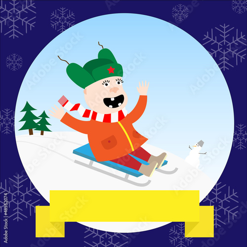 illustration of kid on sledge