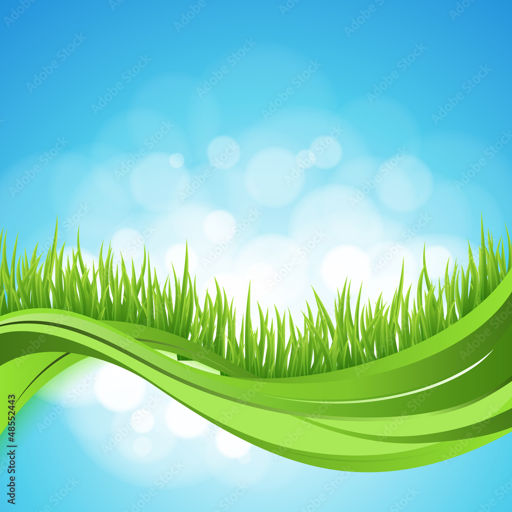 Naklejka premium Nature ackground. Abstract backdrop with green grass wave. Bokeh