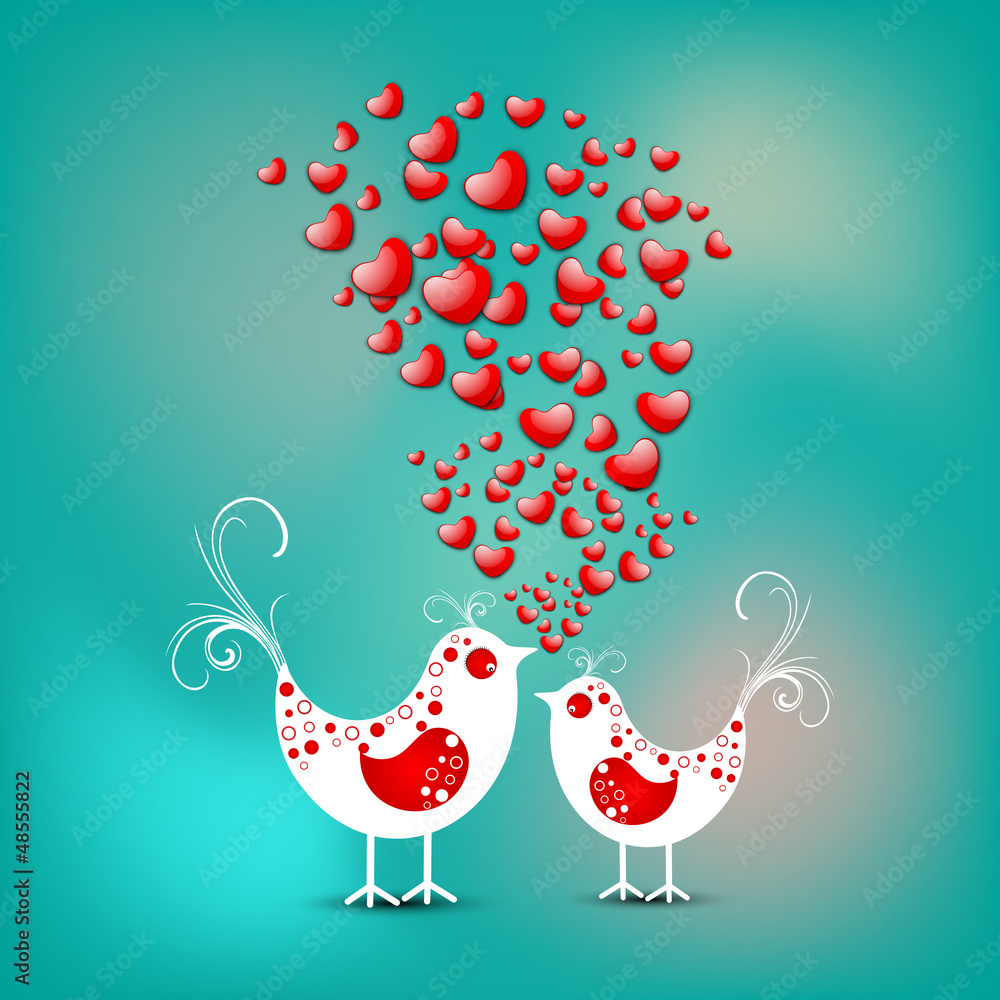 Valentine's Day love card or greeting card with cute love birds Valentine's Day love card or greeting card with cute love birds