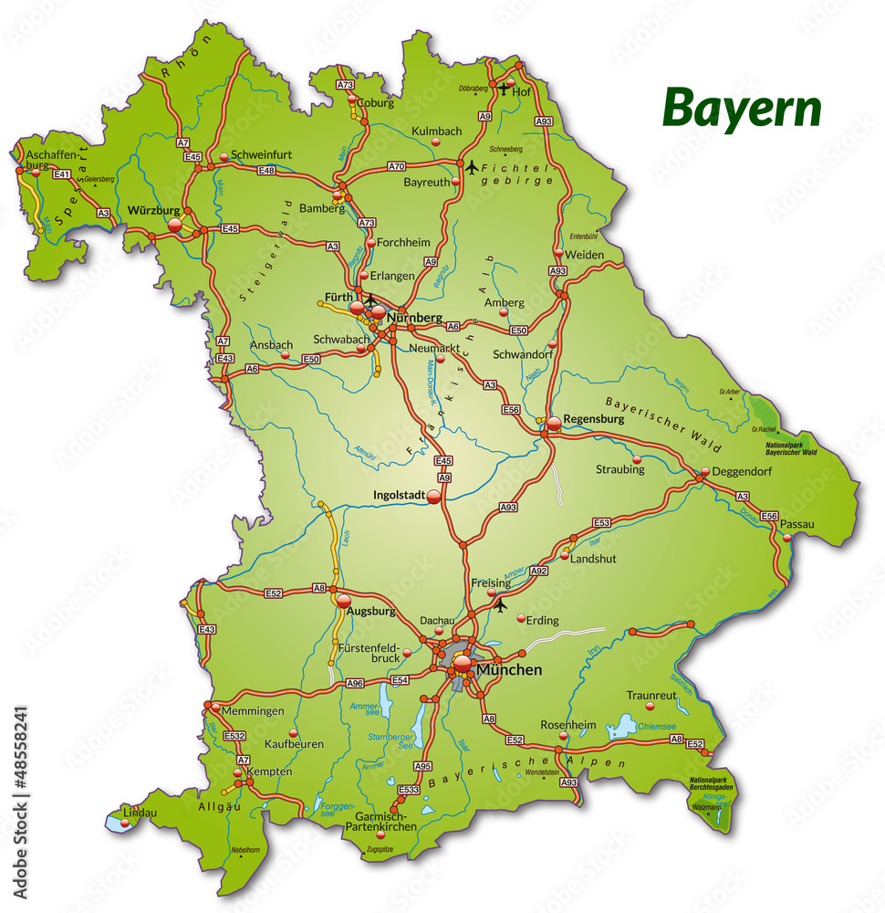 Landkarte von Bayern mit Autobahnnetz vector de Stock | Adobe Stock Landkarte von Bayern mit Autobahnnetz vector de Stock | Adobe Stock
