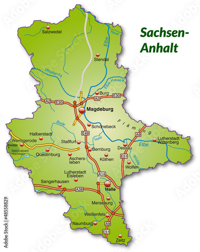 Landkarte Sachsen-Anhalt von mit Autobahnnetz
