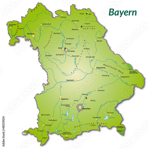 Landkarte von Bayern als Inselkarte