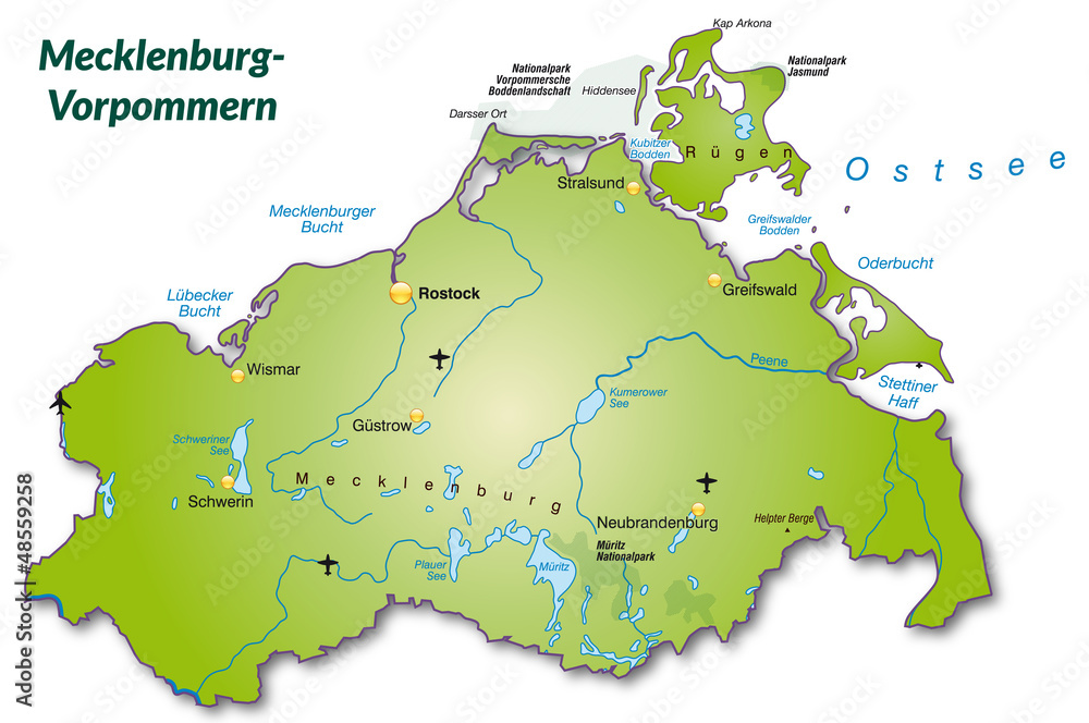Landkarte von Mecklenburg-Vorpommern als Inselkarte