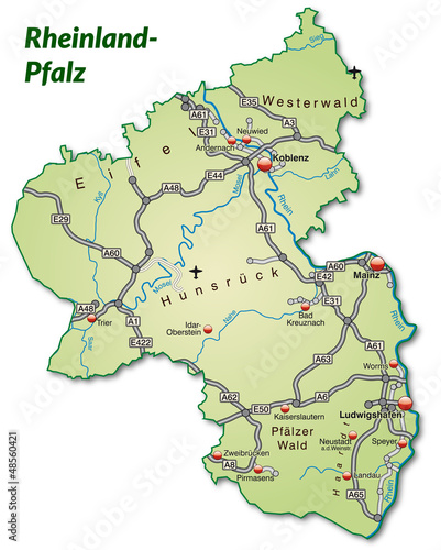 Landkarte von Rheinland-Pfalz mit Verkehrsnetz