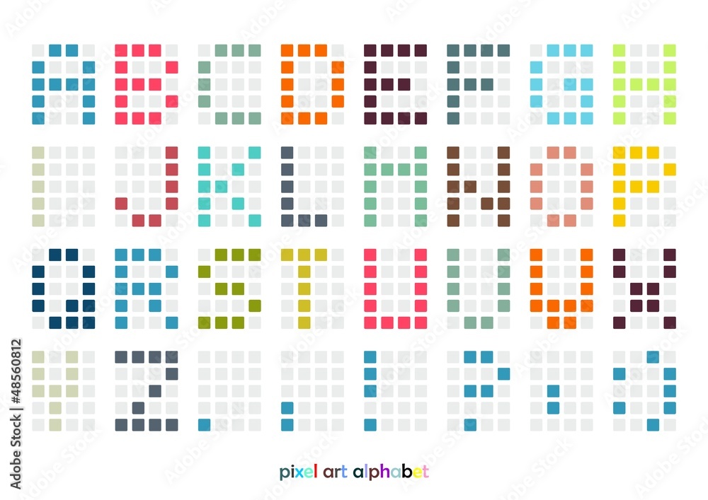 Pixel art alphabet font in pastel colors Pixel art alphabet font in pastel colors