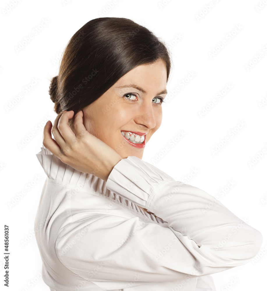 Young successful business woman. Studio white background Young successful business woman. Studio white background