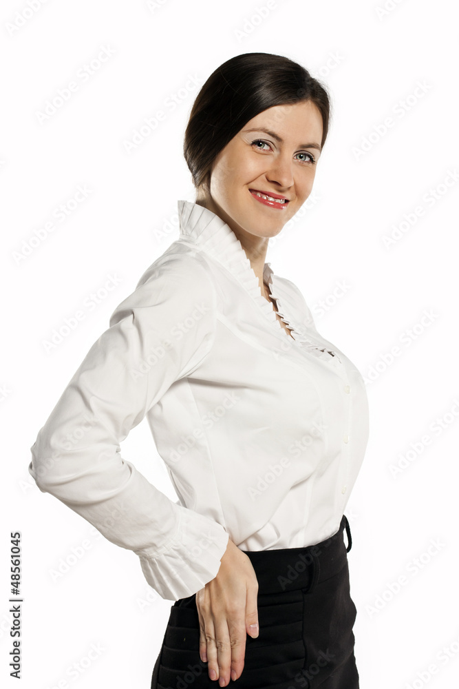 Brunette business woman over white background Brunette business woman over white background