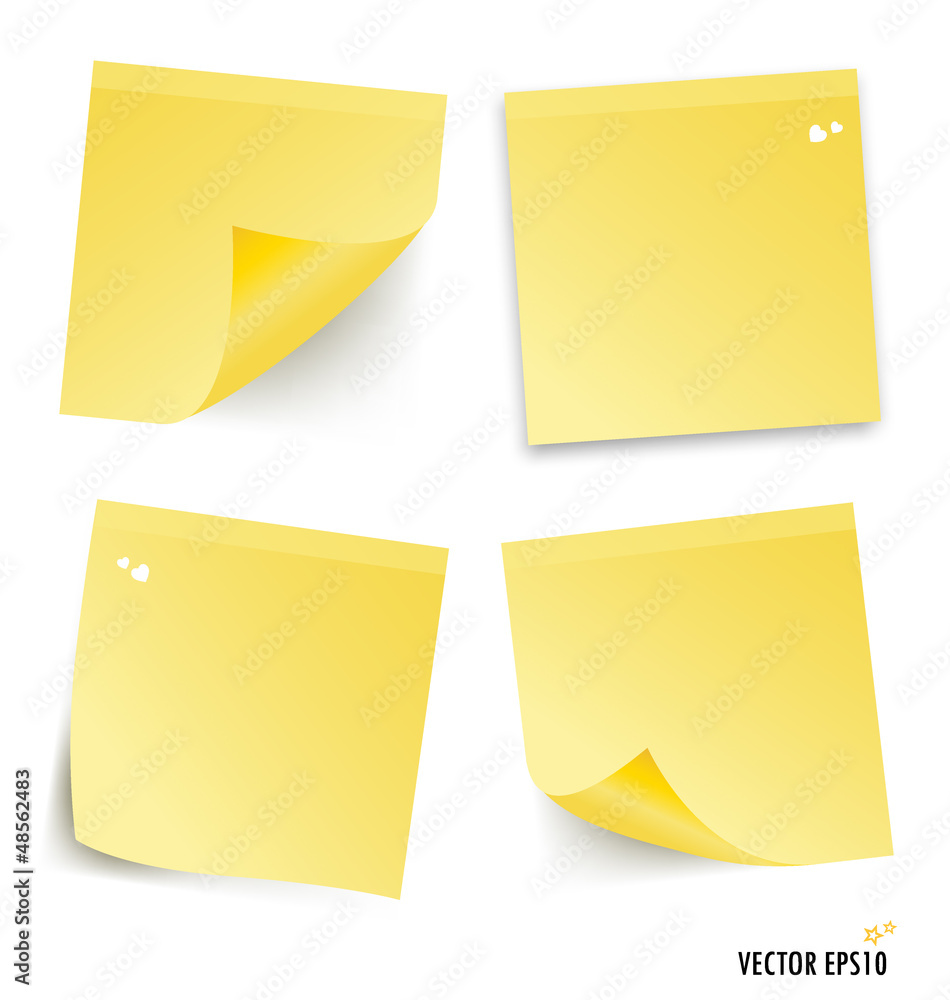 Yellow stick note isolated on white background, vector illustrat Yellow stick note isolated on white background, vector illustrat