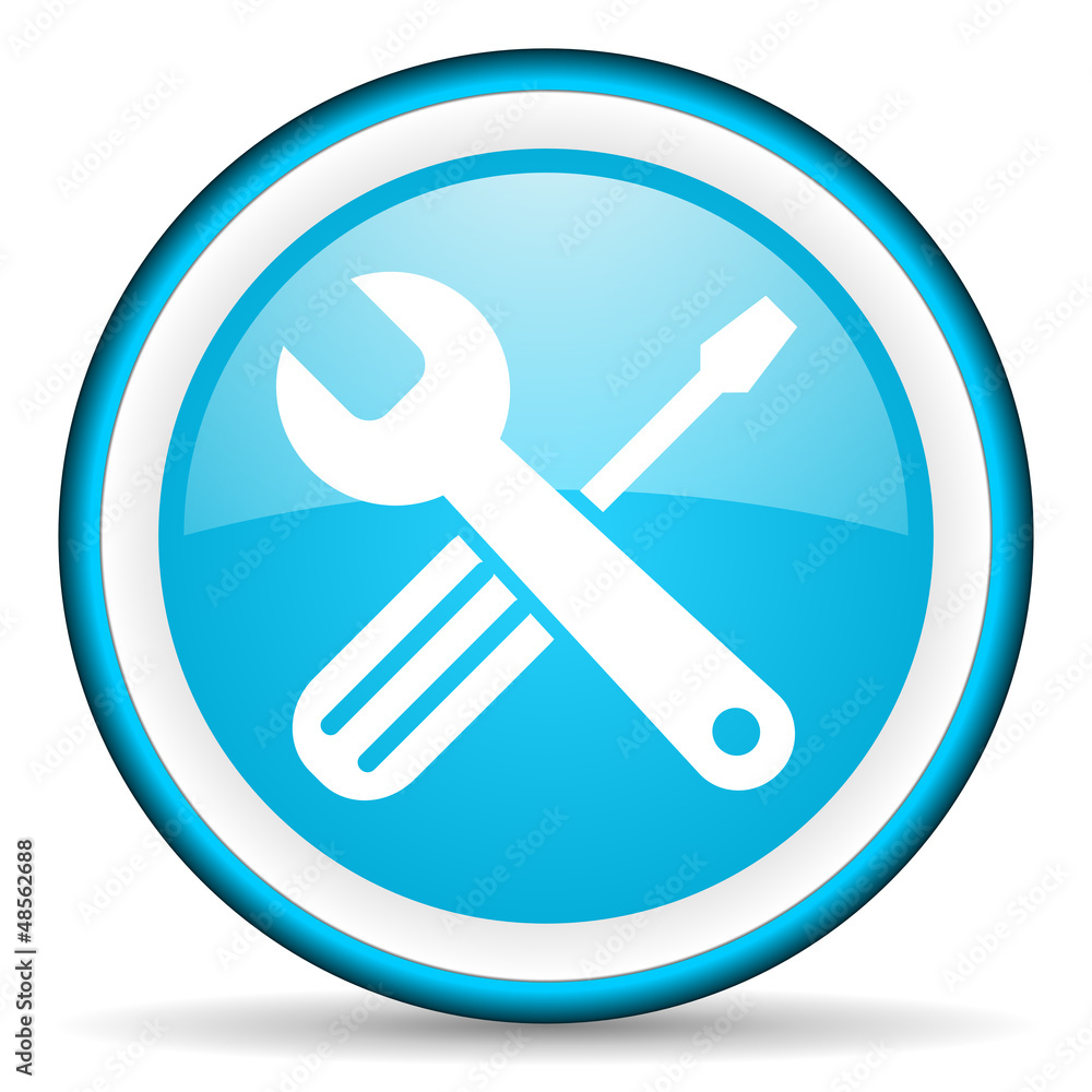 tools blue glossy icon on white background tools blue glossy icon on white background