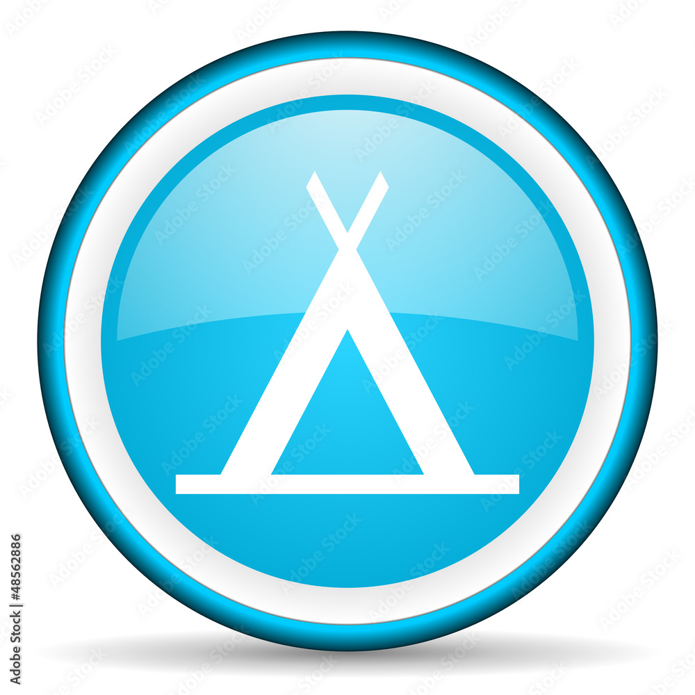 camping blue glossy icon on white background camping blue glossy icon on white background