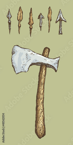Series of vector illustrations of archaeological finds. Arrowhea