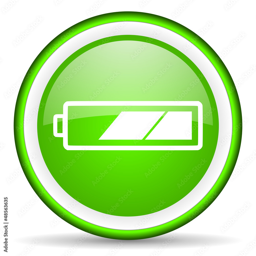 battery green glossy icon on white background