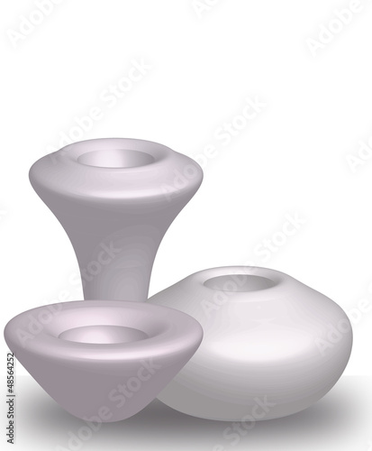 three white vases on white background