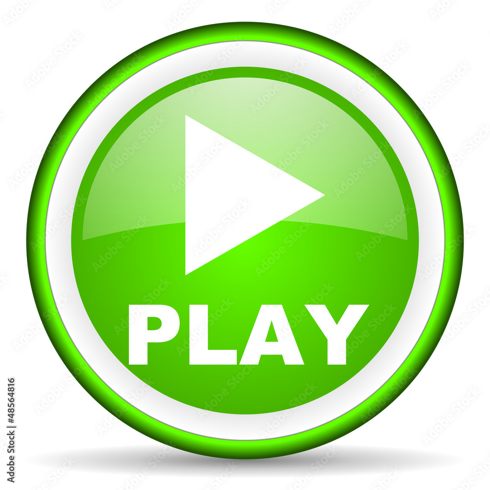 play green glossy icon on white background play green glossy icon on white background