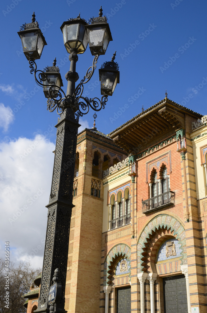 Lamppost next to Mudejar Pavilion in Seville, Spain