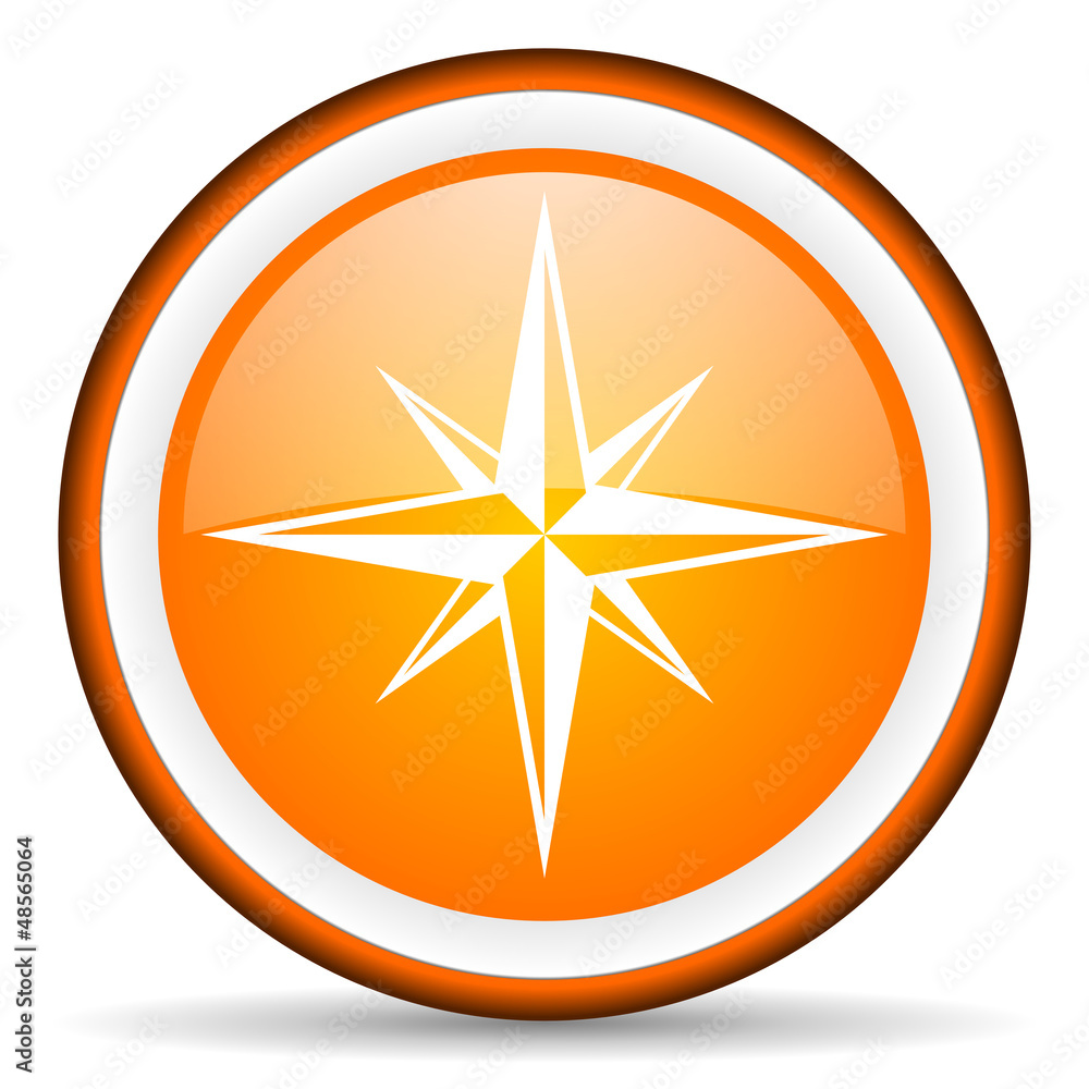 compass orange glossy icon on white background compass orange glossy icon on white background
