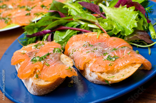 Sandwich with gravlax salmon photo