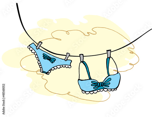 Bra and panties hanging on rope.