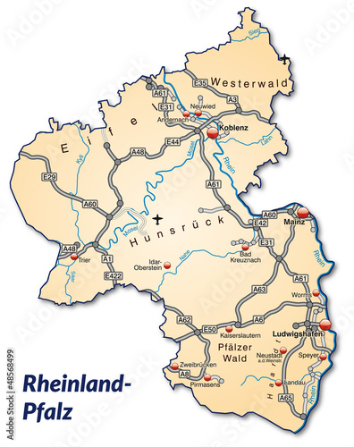 Landkarte von Rheinland-Pfalz mit Verkehrsnetz
